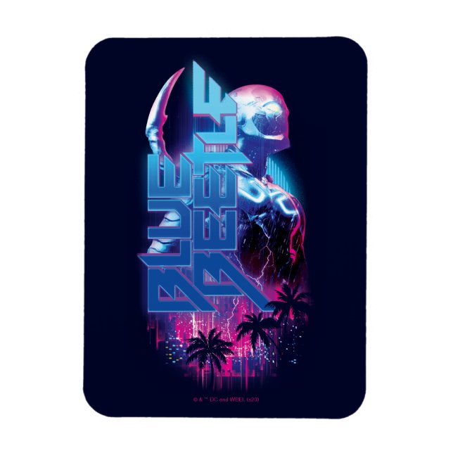 Blue Beetle Retrowave City Ljus Magnet (Vertikal)