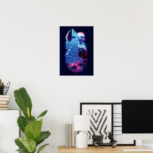 Blue Beetle Retrowave City Ljus Poster (Hemmakontoret)