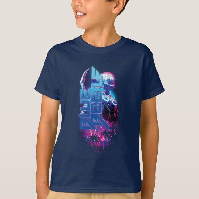 Blue Beetle Retrowave City Ljus T Shirt (Framsida)