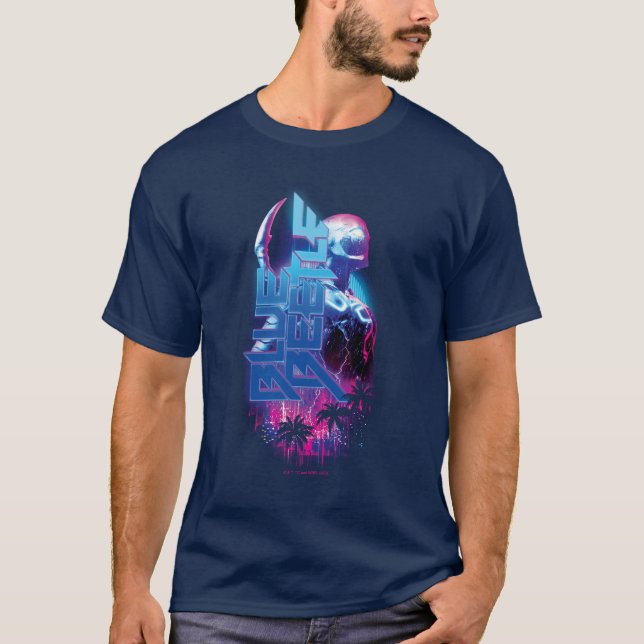 Blue Beetle Retrowave City Ljus T Shirt (Framsida)