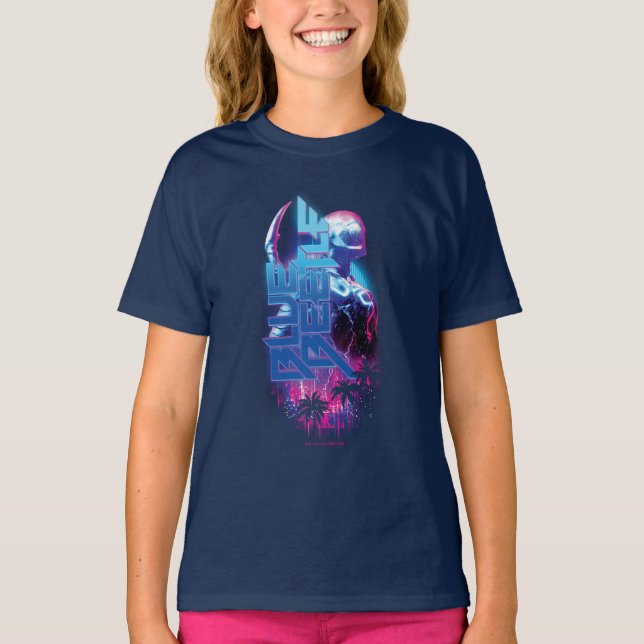 Blue Beetle Retrowave City Ljus T Shirt (Framsida)