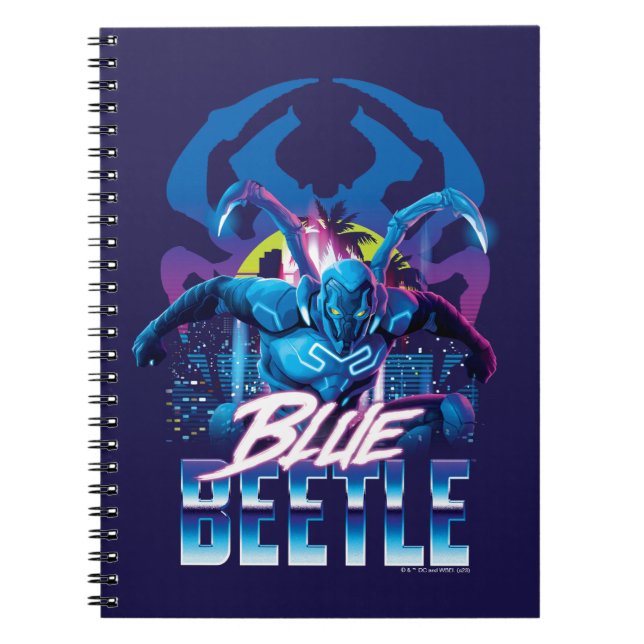 Blue Beetle Retrowave City Sunset Anteckningsbok (Framsidan)