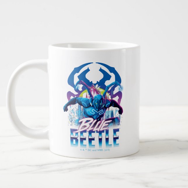 Blue Beetle Retrowave City Sunset Jumbo Mugg (Vänster)