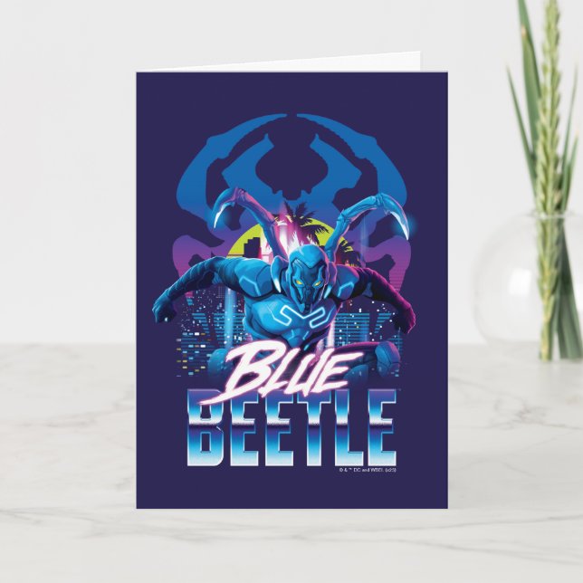 Blue Beetle Retrowave City Sunset Kort (Framsida)