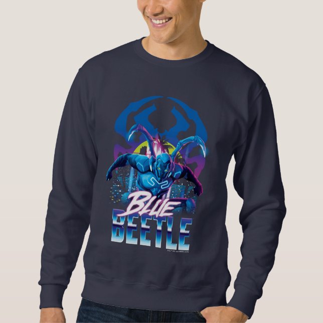 Blue Beetle Retrowave City Sunset Lång Ärmad Tröja (Framsida)