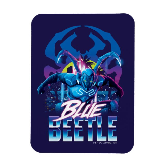 Blue Beetle Retrowave City Sunset Magnet (Vertikal)