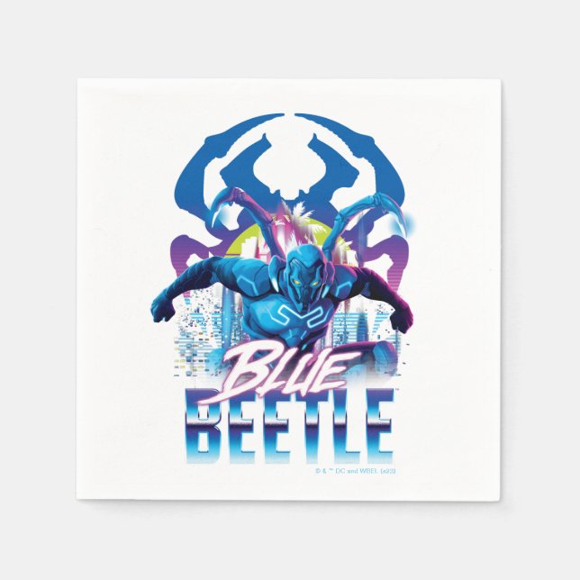 Blue Beetle Retrowave City Sunset Pappersservett (Framsidan)