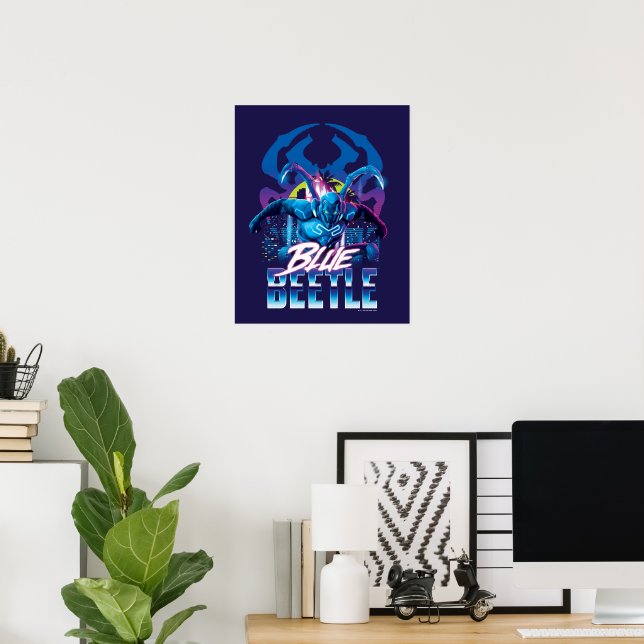 Blue Beetle Retrowave City Sunset Poster (Hemmakontoret)