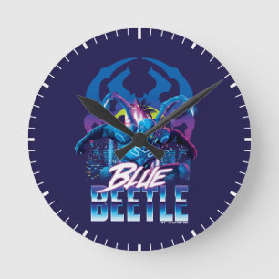 Blue Beetle Retrowave City Sunset Rund Klocka