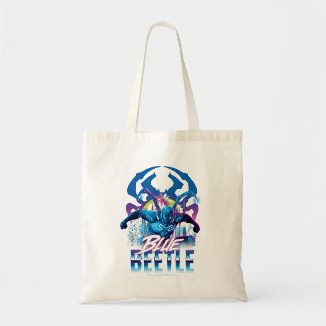 Blue Beetle Retrowave City Sunset Tygkasse (Framsidan)