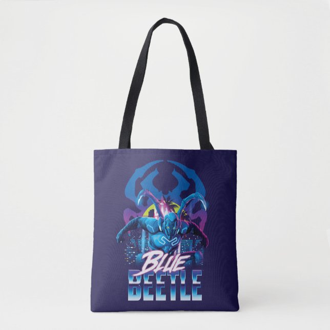 Blue Beetle Retrowave City Sunset Tygkasse (Framsida)