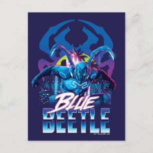 Blue Beetle Retrowave City Sunset Vykort