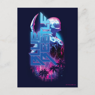 Blue Beetle Retrowave Stadsljus Vykort