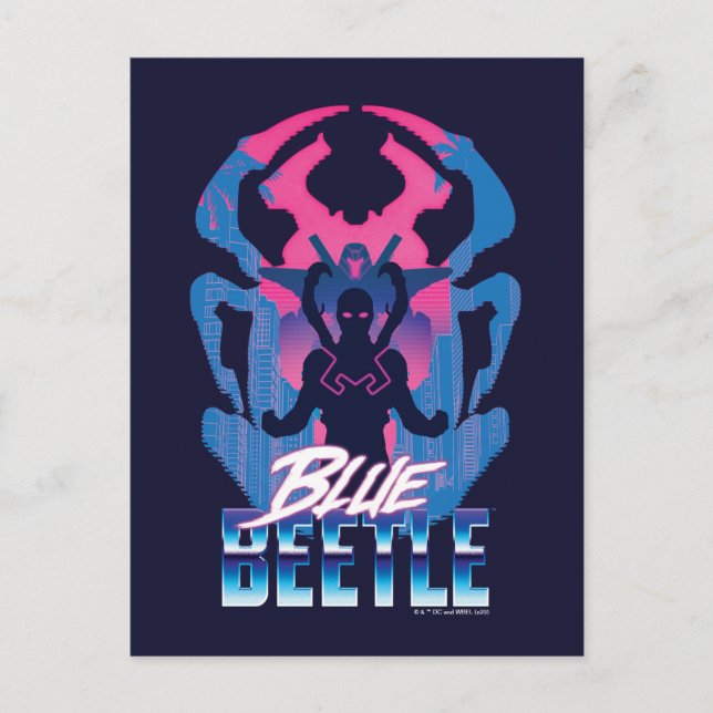 Blue Beetle Retrowave Versus Grafik Vykort (Framsida)