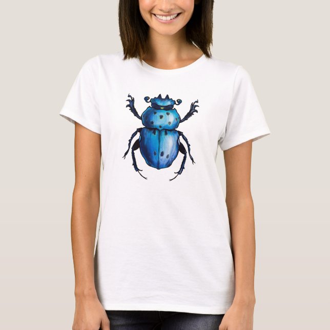 Blue Beetle Scarab Art - Insekt Älskare Entomologi T Shirt (Framsida)