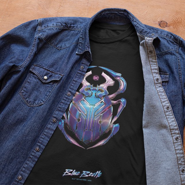 Blue Beetle Scarab Theatrical Poster T Shirt (Shirt laid inside jacket)