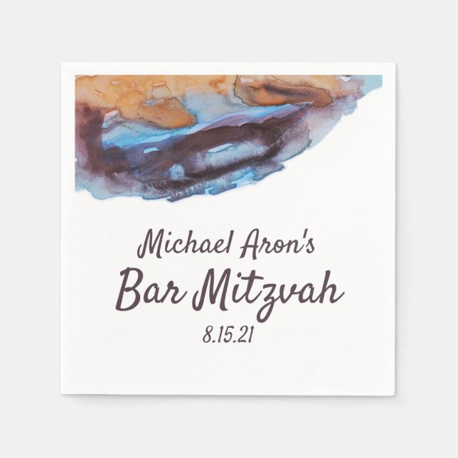 Blue, Beige, Caramel Pub Mitzvah Napkins Pappersservett (Framsidan)