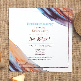 Blue Beige Eggplant Lila Pub Mitzvah-inbjudan Inbjudningar