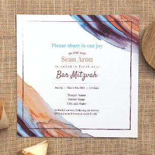 Blue Beige Eggplant Lila Pub Mitzvah-inbjudan Inbjudningar
