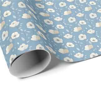 Blue Beige Floral Birthday Bridal Baby Shower Presentpapper