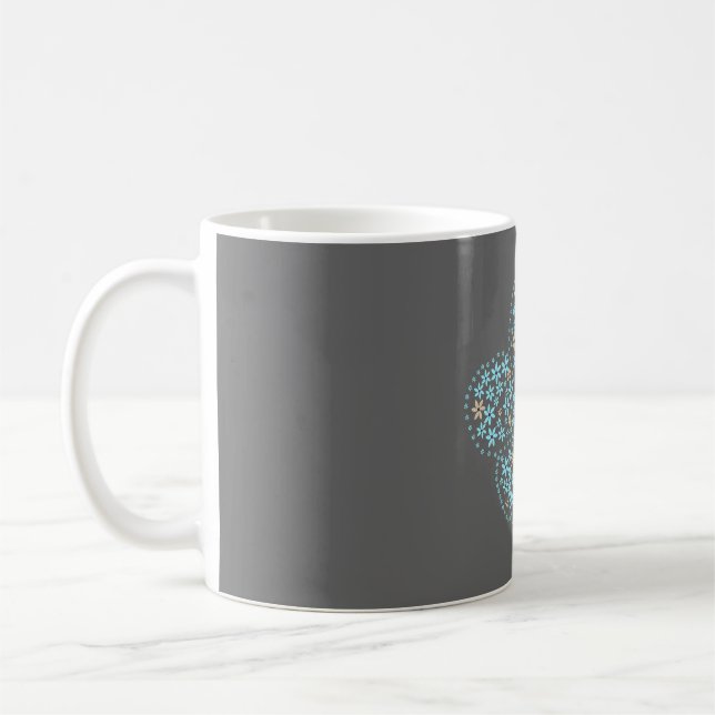Blue Beige Floral Bloom – Dark Grey Botanical Mode Kaffemugg (Vänster)