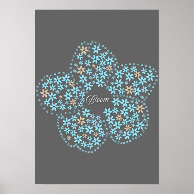 Blue Beige Floral Bloom – Dark Grey Botanical Mode Poster (Framsidan)