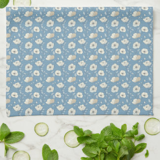 Blue Beige Floral Cottagecore Botanical Flowers Kökshandduk