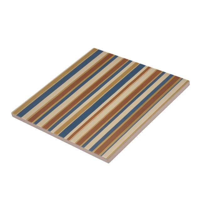 Blue beige gold and bronze stripes kakelplatta (Sidan)