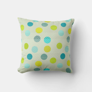 Blue, Beige, Grönt, Gult Polka Dot Mönster Kudde