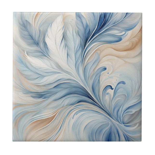 Blue Beige Löv 2 Ceramic Tile Kakelplatta (Framsidan)