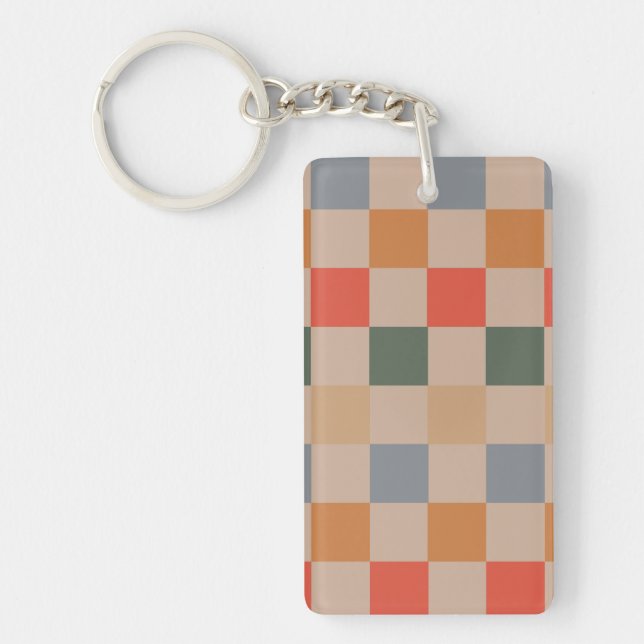 Blue Beige Orange Brown Checkered Gingham Mönster (Framsidan)