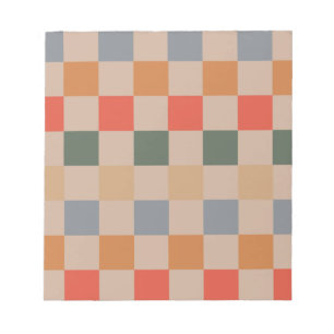 Blue Beige Orange Brown Checkered Gingham Mönster Anteckningsblock