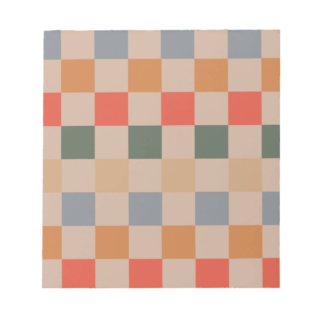 Blue Beige Orange Brown Checkered Gingham Mönster Anteckningsblock (Framsida)