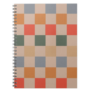 Blue Beige Orange Brown Checkered Gingham Mönster Anteckningsbok