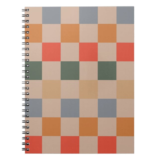 Blue Beige Orange Brown Checkered Gingham Mönster Anteckningsbok (Framsidan)