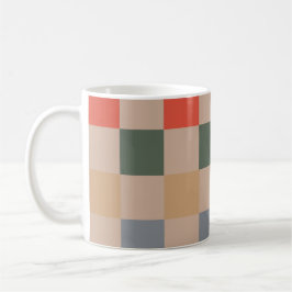 Blue Beige Orange Brown Checkered Gingham Mönster Kaffemugg