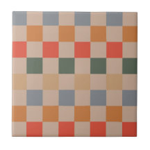 Blue Beige Orange Brown Checkered Gingham Mönster