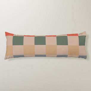 Blue Beige Orange Brown Checkered Gingham Mönster Kroppskudde