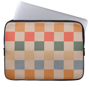 Blue Beige Orange Brown Checkered Gingham Mönster Laptop Fodral
