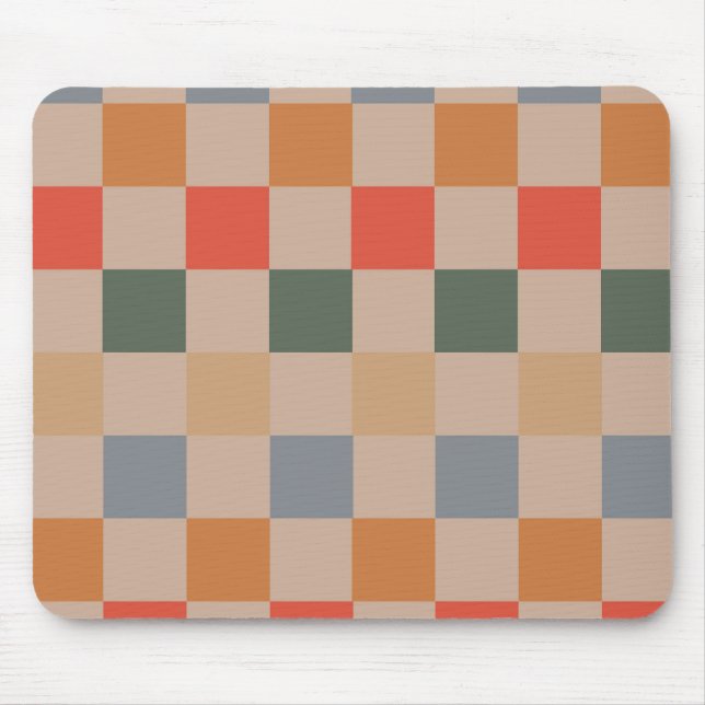 Blue Beige Orange Brown Checkered Gingham Mönster Musmatta (Framsidan)