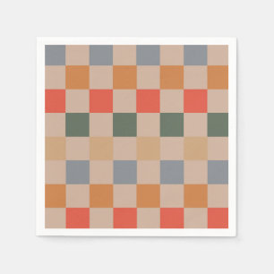 Blue Beige Orange Brown Checkered Gingham Mönster Pappersservett