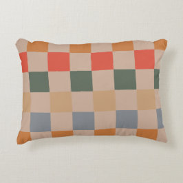 Blue Beige Orange Brown Checkered Gingham Mönster Prydnadskudde