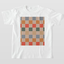 Blue Beige Orange Brown Checkered Gingham Mönster T Shirt