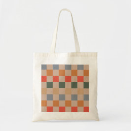Blue Beige Orange Brown Checkered Gingham Mönster Tygkasse