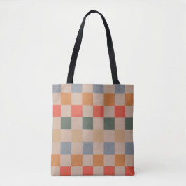Blue Beige Orange Brown Checkered Gingham Mönster Tygkasse