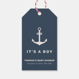 Blue Beige Simple Nautical Anchor Baby Shower Presentetikett