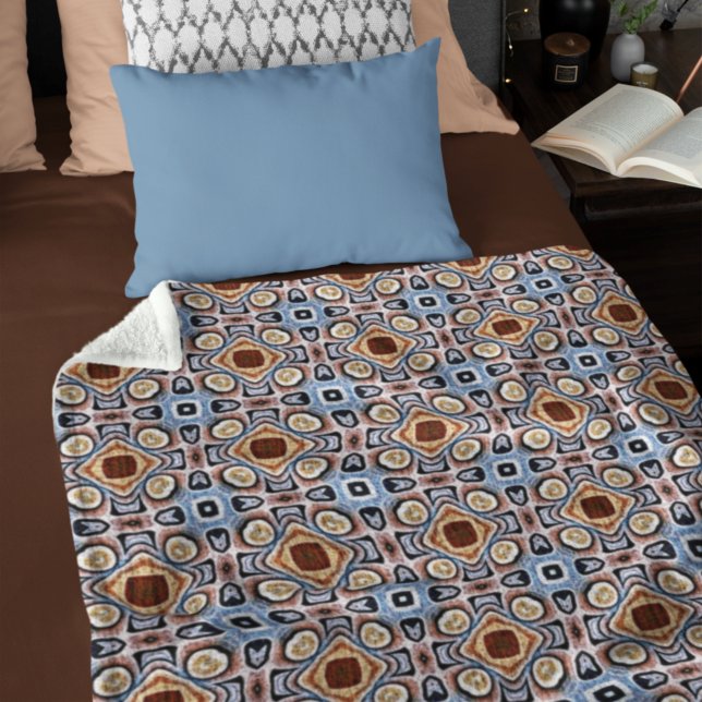 Blue Beige Taupe Mörk Brown Tribe Art Fleecefilt (Skapare uppladdad)