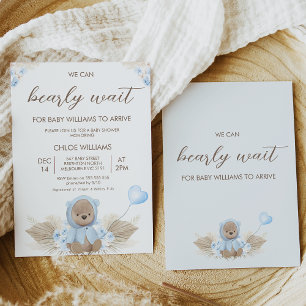 Blue Beige Vi kan barly Wait Baby Shower Inbjudningar