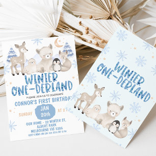 Blue Beige Winter Onederland Birthday-inbjudan Inbjudningar