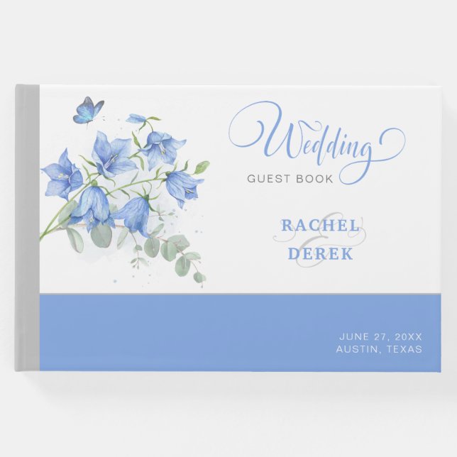 Blue Bellblomma Bröllop Gästböcker (Framsida)